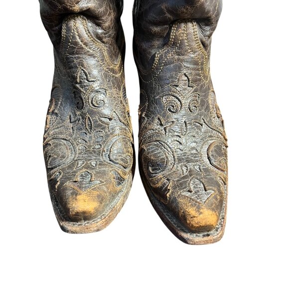 Corral Cowboy Boots Brown Exotic Goat Lizard Inlay Leather Pointed Snip Toe 8.5M - Picture 7 of 15